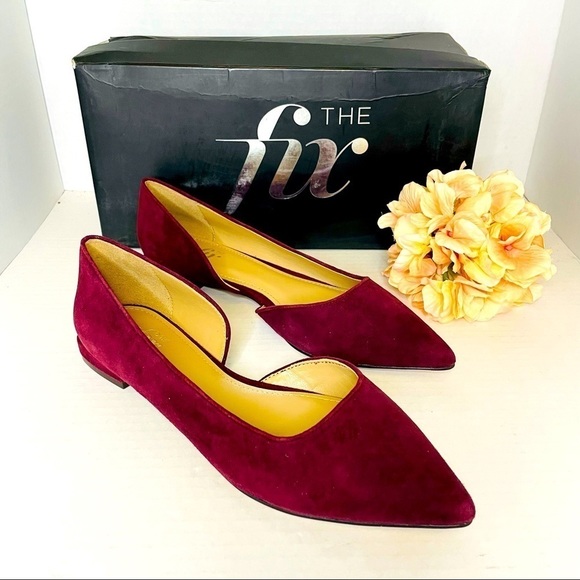 The fix Shoes - The Fix Emma Pointed Toe D’Orsay Velvet slide flat Wine.